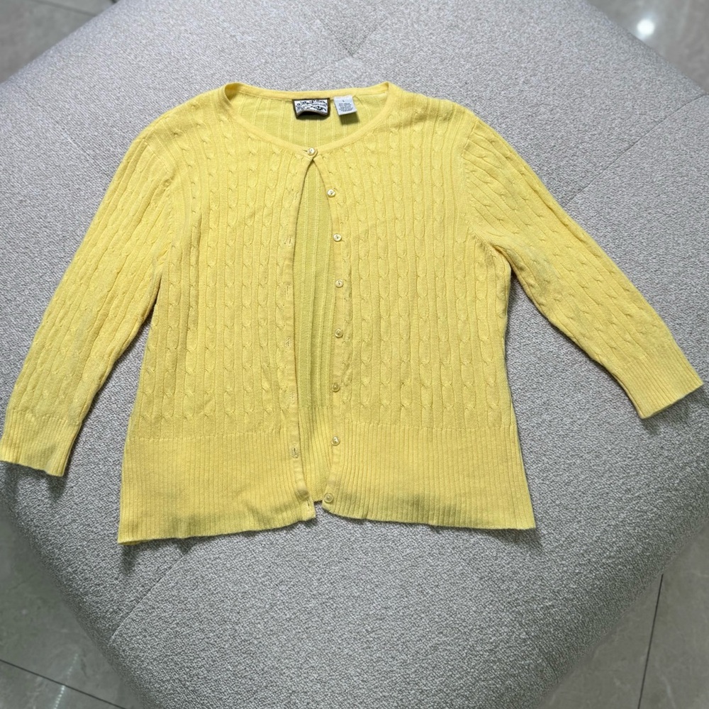 Vintage Heirloom Collectibles Yellow Cable Knit Cardigan Sweater Women’s L - Picture 2 of 8